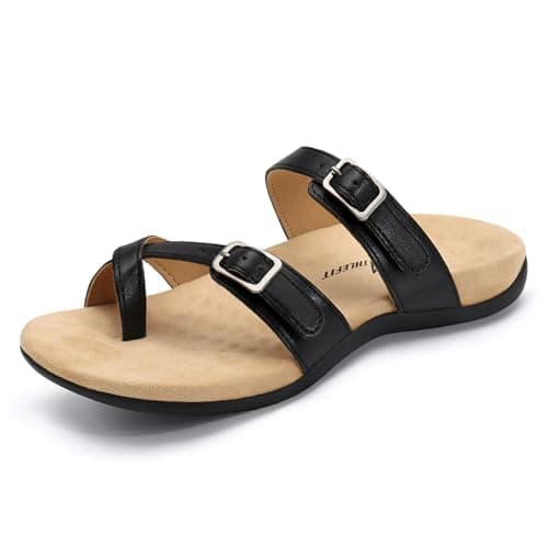 Athlefit Orthopedic Sandals for Women with Arch Support Adjustable Comfort Walking Orthotic Flip Flops Black Size 6 - Image 1