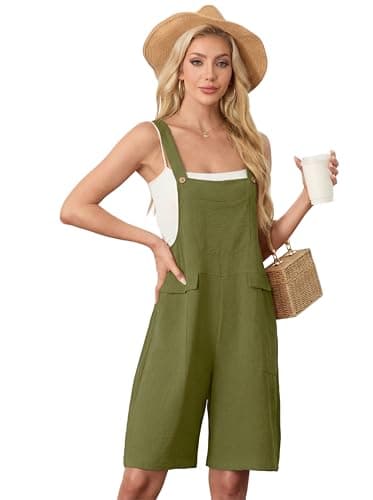 HiMONE Womens Summer Shorts Jumpsuits For Women Adjustable Loose Romper With Pockets (Army Green-L) - Image 1