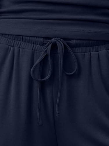 Trendy Queen Women's 2 Piece Summer Lounge Sets Butter Soft Tank Top & High Waisted Wide Leg Pants with Pockets Navy M - Thumbnail 5