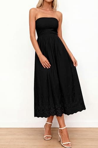 PRETTYGARDEN Womens Summer Dresses 2026 Sexy Sleeveless Tube Top Long Dress Eyelet Cotton Maxi Beach Sundress Pockets(Black,XX-Large) - Thumbnail 4