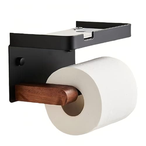 Bathroom Black Toilet Paper with Tissue Box Holder - Wall Mount Wooden Extension Rod with Widening Groove Bracket Aluminum Alloy Groove Rack for Paper Towel Holder and Wipes
