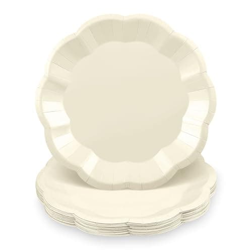 NatNarr 30 Pcs Paper Plates 7 In Ivory Party Plates Scalloped Paper Plate Cute Disposable Cake Plate for Baby Shower, Bridal Shower, Birthday, Wedding - Image 1