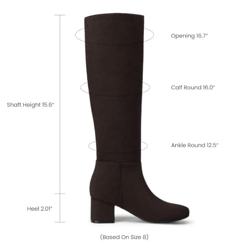 Athlefit Knee High Boots Women Chunky Block Heel Tall Boots Brown Suede 8.5 - Thumbnail 4