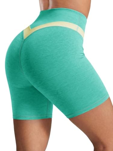 Aoysky Womens Buttery Soft Biker Shorts 6" High Waisted Color Block Booty Butt Lifting Gym Yoga Athletic Shorts 2026 Green - Image 1