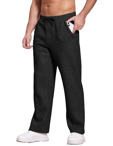 Deyeek Men's Open Bottom Fleece Cotton Sweatpants Gym Workout Sweat Pants for Man Loose Fit Lounge Pants with Pockets Black - Thumbnail 4