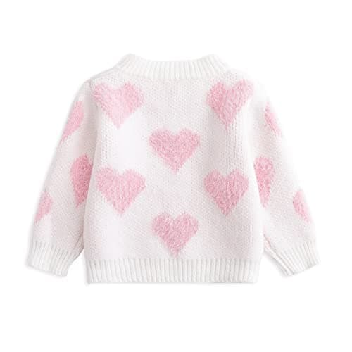 Simplee kids Baby Sweater Heart Printed Toddler Cardigan Valentines Day Outfit White 3-6 Months - Thumbnail 3