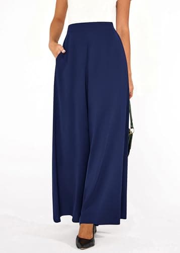 KIRUNDO Palazzo Pants for Women Dressy 2026 Spring Slacks Wide Leg High Waisted Business Casual Work Trousers with Pockets(Navy, X-Large) - Thumbnail 5