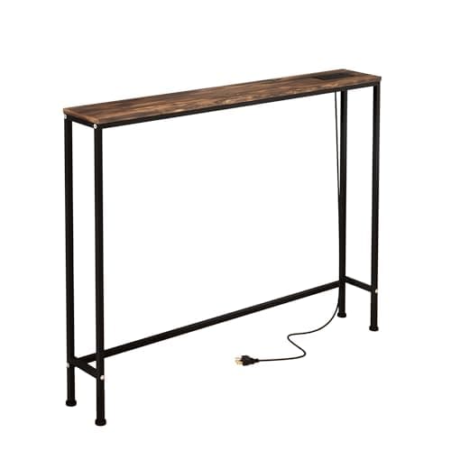 Azaeahom 39" Narrow Console Table,Sofa Table with Charging Station, Narrow Long Entryway Table，Behind Couch Table,for Living Room, Hallway, Foyer(1,Brown) - Image 1