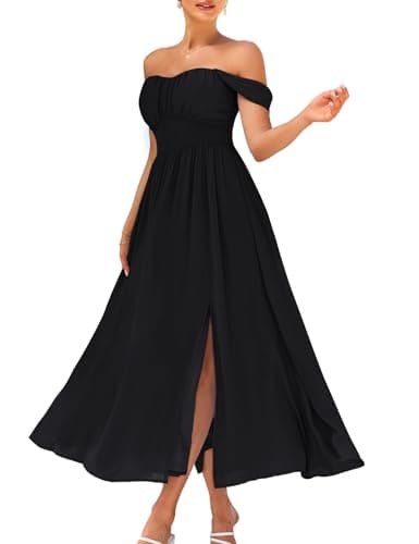 2025 Women's Summer Sleeveless Off Shoulder Floral Flowy A Line Maxi Dresses Black M - Image 1