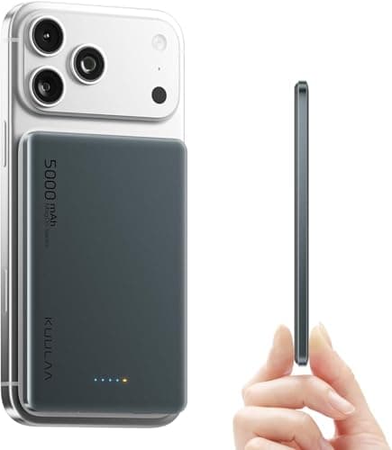 Kuulaa Magsafe Portable Charger Power Bank 5000mAh 0.3'' Magnetic Battery Pack Support USB C PD 20W Fast Charging, Compatible with iPhone 17/16 Pro Max/15/14/13/12 Mini, Gris - Image 1