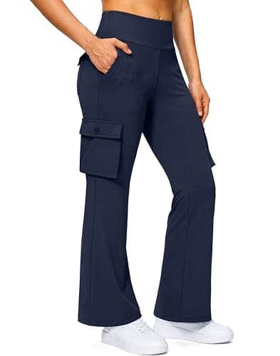 G Gradual Women's 6 Pockets High Waist Yoga Pants Stretch Cargo Flare Leggings for Fitness, Travel, Casual Wear (Navy, XL) - Image 1