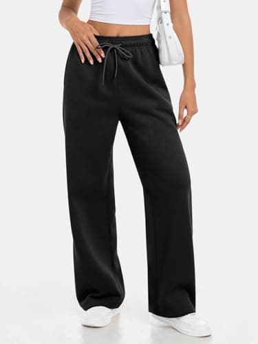 AFFOLE Wide Leg Sweatpants Women High Waisted Fleece Lined Baggy Straight Leg Lounge Pants Fall Outfits Athletic Joggers with Pockets Black - Thumbnail 2