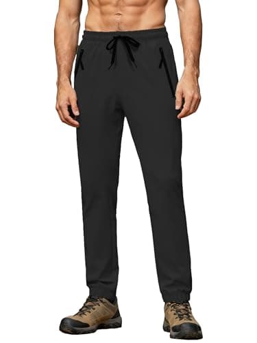 Mens Hiking Pants Joggers Sweatpants with Pockets Water Resistant Quick Dry Lightweight UPF 50+ Cargo Elastic Waist Drawstring Casual Work Athletic Jogging Black L - Thumbnail 4