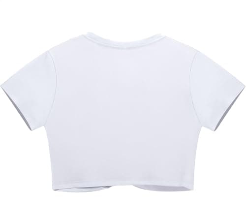 Lastshe Plus Size Summer White Crop Tops Short Sleeve Blouses Tie Front Tee for Curvy Women Cute T-Shirt Outfits,White,1X - Thumbnail 3
