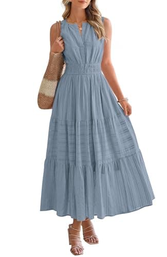 BTFBM Summer Dresses for Women 2026 Sleeveless Boho V Neck A Line Flowy Spring Casual Maxi Dress Beach Vacation Pockets(Blue Grey, XX-Large) - Image 1