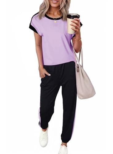 Dokotoo Lounge Sets for Women Two Piece Outfits Sweatsuit Colorblock Crewneck Jogger Workout Sets for Women Casual Travel Track Suits Fall Fashion 2026 - Image 1