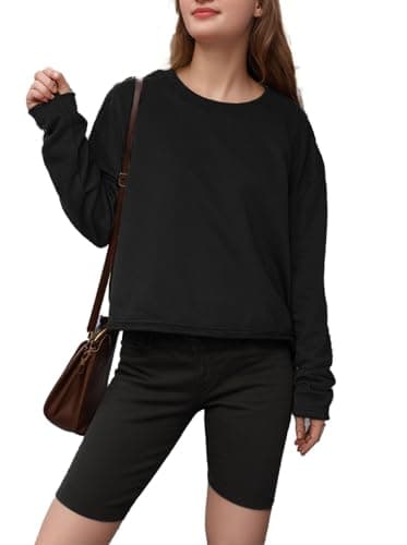 ALPSWARE Womens Crop Sweatshirt Long Sleeve Cropped T Shirts Crewneck Loose Fit Tops Trendy Fashion Black S - Image 1