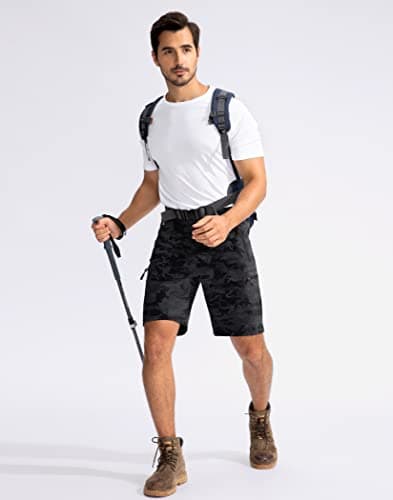 Pudolla Men's Hiking Cargo Shorts 9" Lightweight Outdoor Work Shorts for Men Travel Golf Camping Casual with 5 Zipper Pockets(Black Camo Medium) - Thumbnail 6