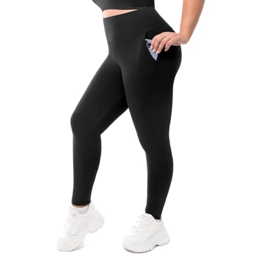 Leafigure Plus Size Leggings with Pockets for Women - High Waisted Buttery Soft Yoga Leggings for Workout Black 3XL - Image 1