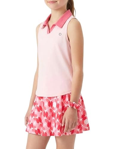 PATPAT Girls Tennis Skirt Set Sleeveless Polo Tank Top and Skort Athletic Quick Dry Outfits Set for Running Sports with Scrunchie Pink XL - Image 1