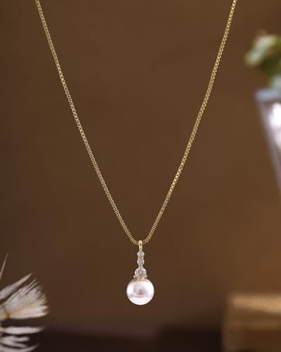 Pearl Necklaces for Women 14k Gold Plated Dainty Pearl Diamond Pendant Necklace Valentine's Day Bridal Bridesmaid Wedding Jewelry Gifts for Women - Thumbnail 4