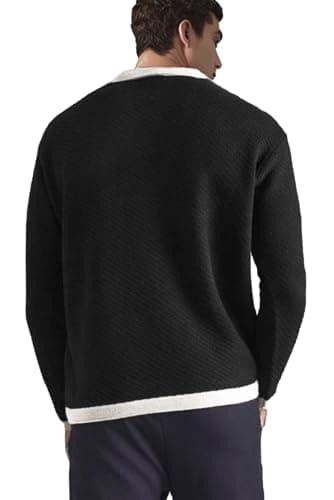 BAYAMO Mens Polo Sweater V Neck Long Sleeve Pullover Sweater Casual Knit Textured Sweater Black M - Thumbnail 2