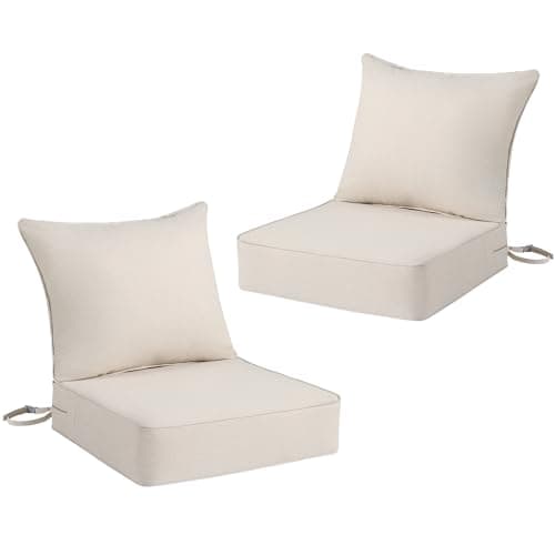 Domvaranique Outdoor Chair Cushion Set for Patio Furniture, 24 x 24 x 6 Extra Thick Deep Seat Patio Cushions, Olefin Back and Seat Cushion Replacement, Removable Cover, Ties and Handle, Beige - Image 1