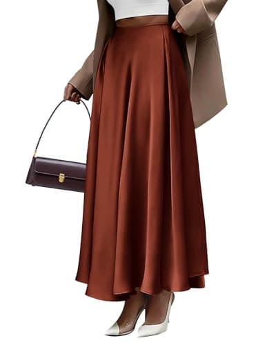 BTFBM Satin Skirts for Women Spring Fashion 2026 Elegant Flowy A-Line Cocktail Formal Silk Maxi Skirt Night Out Outfits(Brown, Medium) - Image 1