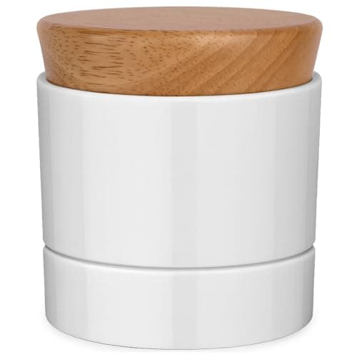 French Butter Dish,Samseel Porcelain Butter Crock with Water Line and Thick Wooden Lid, a Countertop Butter Keeper for Spreadable,Bright White - Image 1