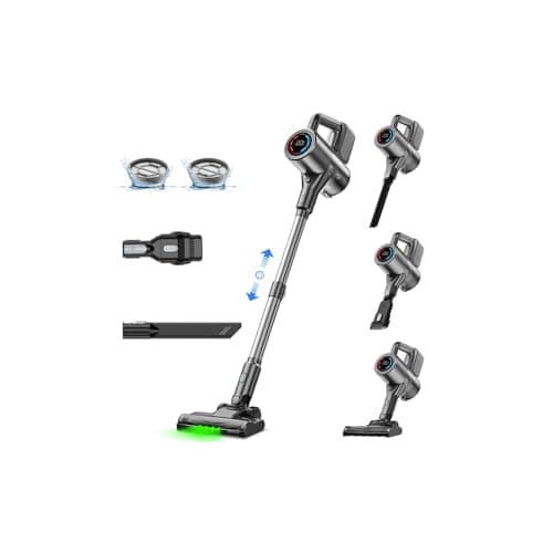 Cordless Vacuum Cleaner, 500W/40KPA Lightweight Stick Vacuum up to 40 mins Runtime, LED Display and Green Headlights, 6-Stages Filtration, Self-Standing Vacuum for Home Hard Floor, Carpet and Pet Hair - Image 1