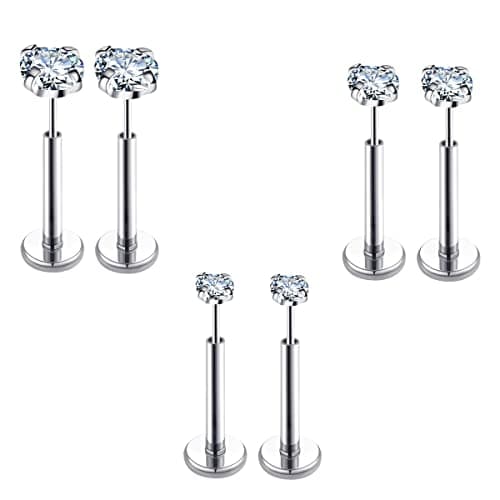 COTATI 20G Flat Back Earrings Stud Threadless Tragus Cartilage Lip Medusa Piercing Jewelry Hypoallergenic (Silver,20G 2/3/4mm CZ) - Image 1