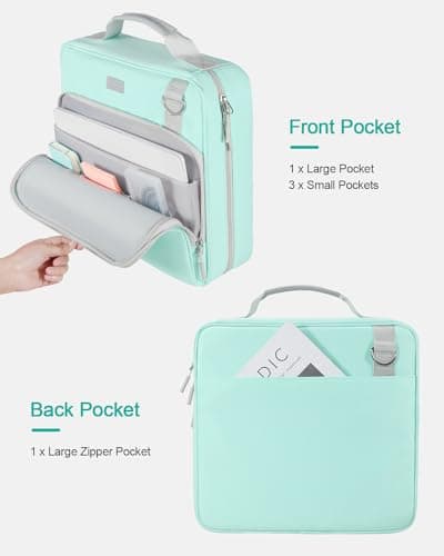 HINOOR 3-Inch 3-Ring Zipper Binder with Shoulder Strap, D-Ring Zip Up Binder with 700 Sheets Capacity, Compatible with 13" MacBook, 12.9" Tablet, for Middle School, College, Office (Mint Green) - Thumbnail 4