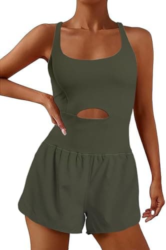 YOAKUKA Womens Workout Rompers Running Outfits Padded Bra Tennis Exercise Jumpsuits Gym Clothes - Image 1