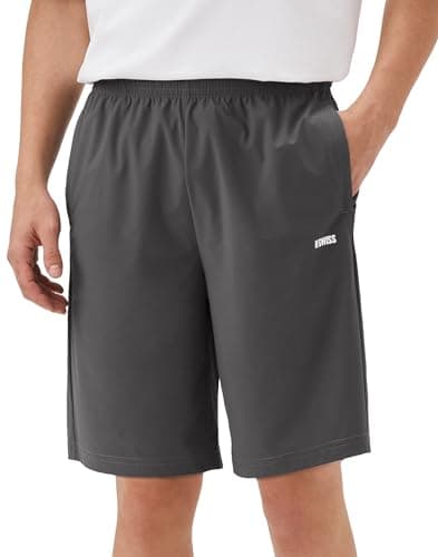 K-Swiss Men's Athletic Shorts with Zipper Pockets - Lightweight Gym Shorts with Drawstring for Running Workout Lounge Casual, Grey, S - Image 1
