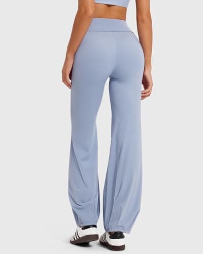 MOOSLOVER Women Bubble Yoga Pants Drawstring Fold Over Flare Leggings Pilates Casual Lounge Pant(XL,Blue) - Thumbnail 3