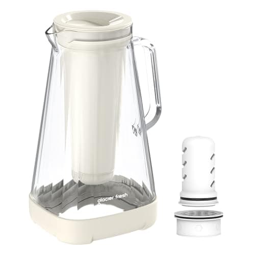 GLACIER FRESH 10 Cup Purela Glass Water Pitcher with 1 Ultrafiltration Membrane and Activated Carbon Filter, Reduces 99% Chlorine, PFOA&PFOS, Coliforms, White - Image 1