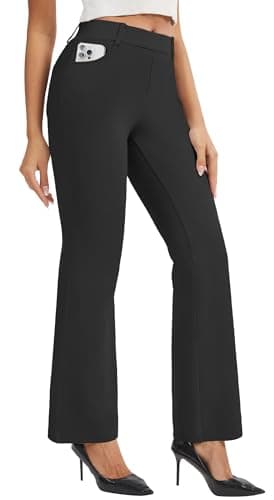 AVAMO Stretchy Work Pants Slacks for Women Pull On Dress Pants High Waisted Business Casual Office with Pockets Black - Image 1