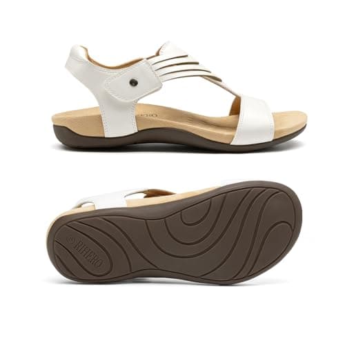 Rihero White Orthopedic Sandals for Women Arch Support Comfortable Casual Summer Orthotic Flat Sandals for Beach Walking Size 11 - Thumbnail 5