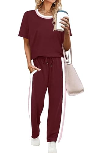 WIHOLL Summer Outfits for Women 2 Piece Sets Lounge Matching 2026 Spring Outfits Comfiest Airport Luxury Clothes Beach Vacation Travel Winered XL - Image 1