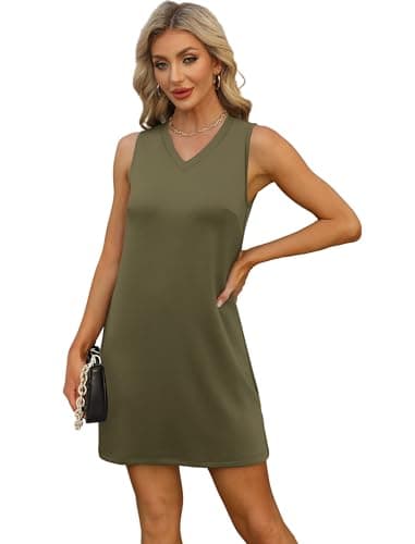BKRIVE V-Neck Summer Casual Beach Dress for Women 2025 Vacation Women's Sleeveless Sundress with Split Army Green - Thumbnail 5