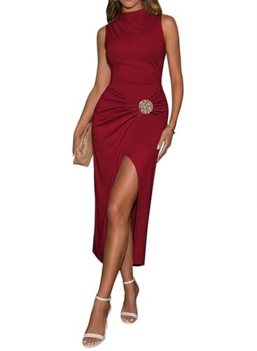 Pink Queen 2 Piece Skirt Sets for Women Going Out Sleeveless Top with Slit Dresses Summer Work Outfits Red Dahlia M - Image 1