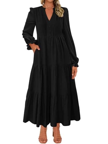 Lazysmile Long Sleeve Dress for Women Black - Image 1