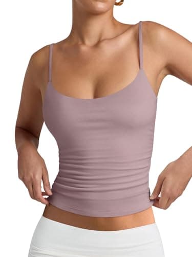 PINKMSTYLE Women's Square Neck Sleeveless Double-Layer Tank Tops Basic Tight T Shirts Gray Pink XSmall - Image 1