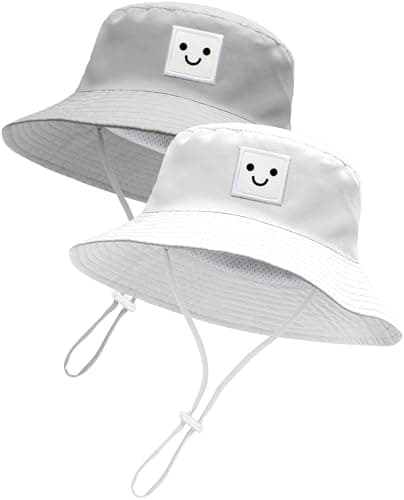 Baby Sun Hat Toddler Bucket Hats UPF 50+ Kids Summer Sun Protection Beach Hat for Boys Girls (US, Age, 0 Months, 6 Months, White and Grey) - Image 1