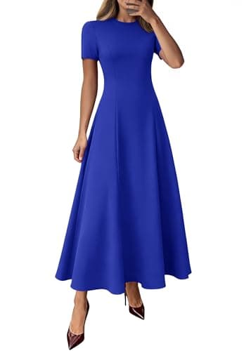 KIRUNDO Wedding Guest Dresses for Women 2026 Spring Summer Short Sleeve Pleated Long Flowy A Line Formal Maxi Dress Pockets(Royal Blue, Small)