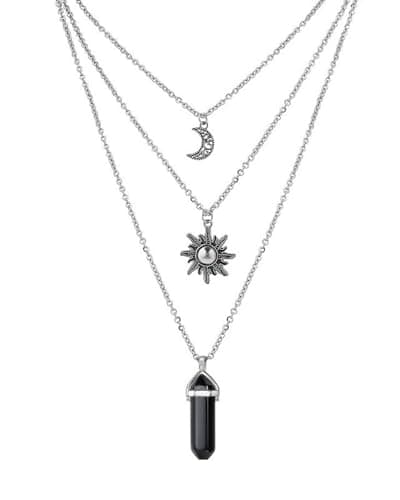 Nododugs Gothic Necklaces Sun and Moon Choker Stone Pendant Goth Necklace for Women (Black) - Image 1