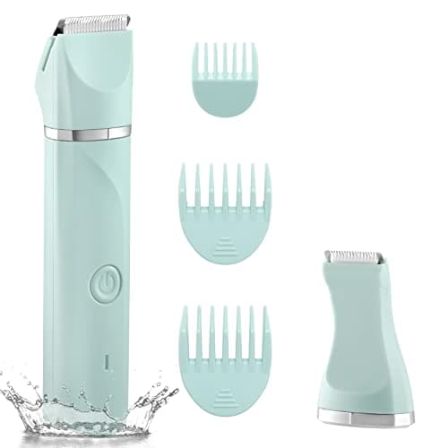 Bikini Trimmer Women,Electric Razor for Pubic Hair Women's Foil Shaver Rechargeable Shaver Removal with Snap-in Ceramic Blades,IP7X Waterproof,Wet and Dry Use,Green - Image 1