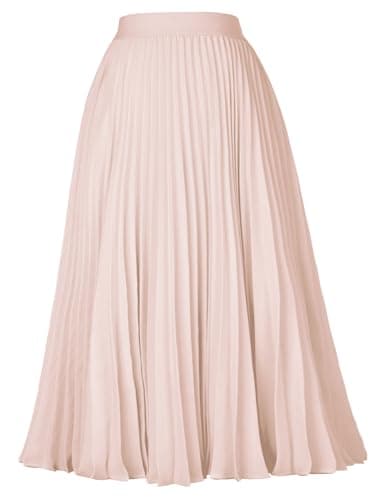 GRACE KARIN Womens Ladies Summer Boho Flared Pleated Skirt A-line Midi Skirts Light Apricot XL - Image 1