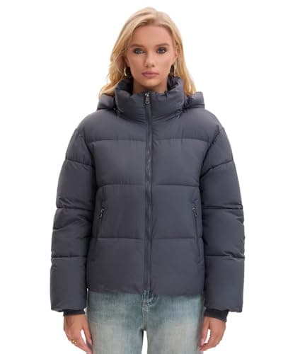 PUFFIT Women's Cropped Puffer Jackets,Warm Winter Jacket with Removable Hood,Zipped Pockets,Short Ladies Quilted Coat - Image 1