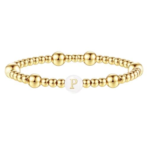 Sistble Mothers Day Gifts Enewton Bracelets for Women, Birthday Gifts for Her Bracelet Dainty Beaded Bracelets Letter P Bead Ball Bracelet for Women Stretch Jewelry - Image 1